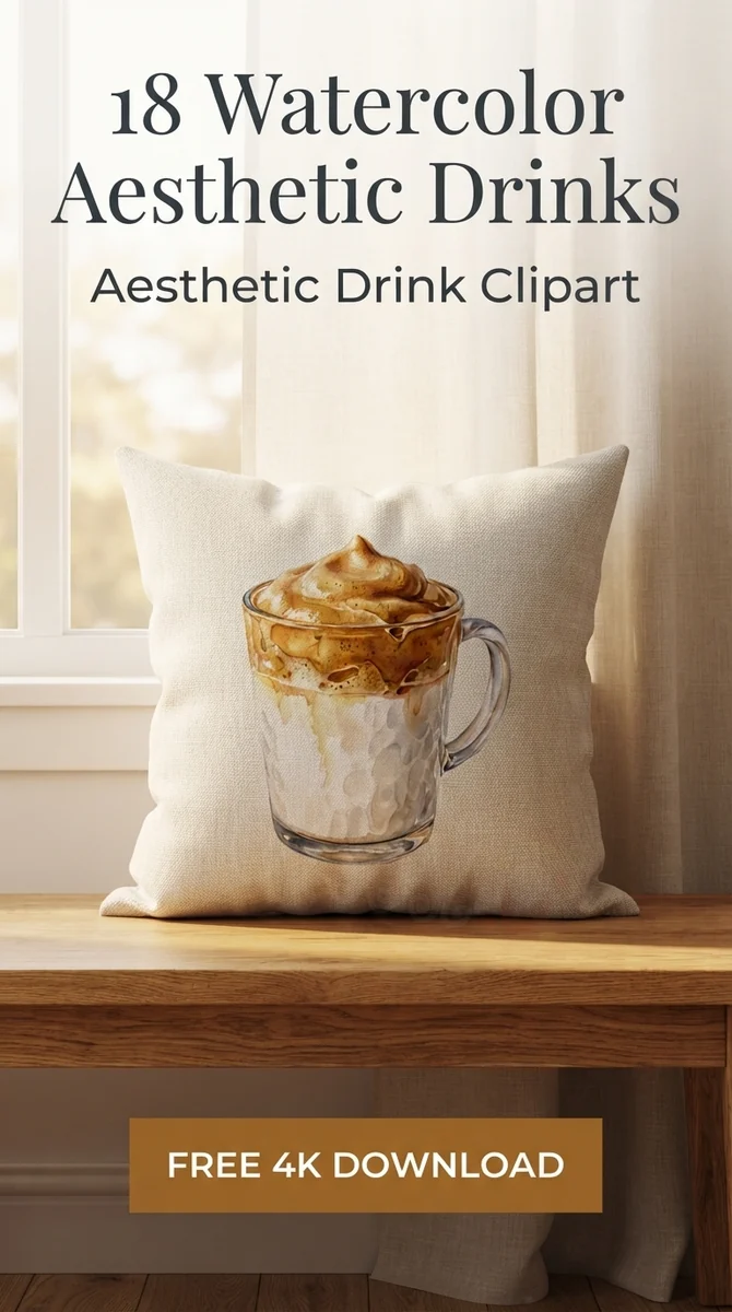 Free Dalgona Coffee PNG | Whipped Iced Coffee Clipart — Home Cafe Aesthetic | Watercolor Drink Clipart watercolor clipart