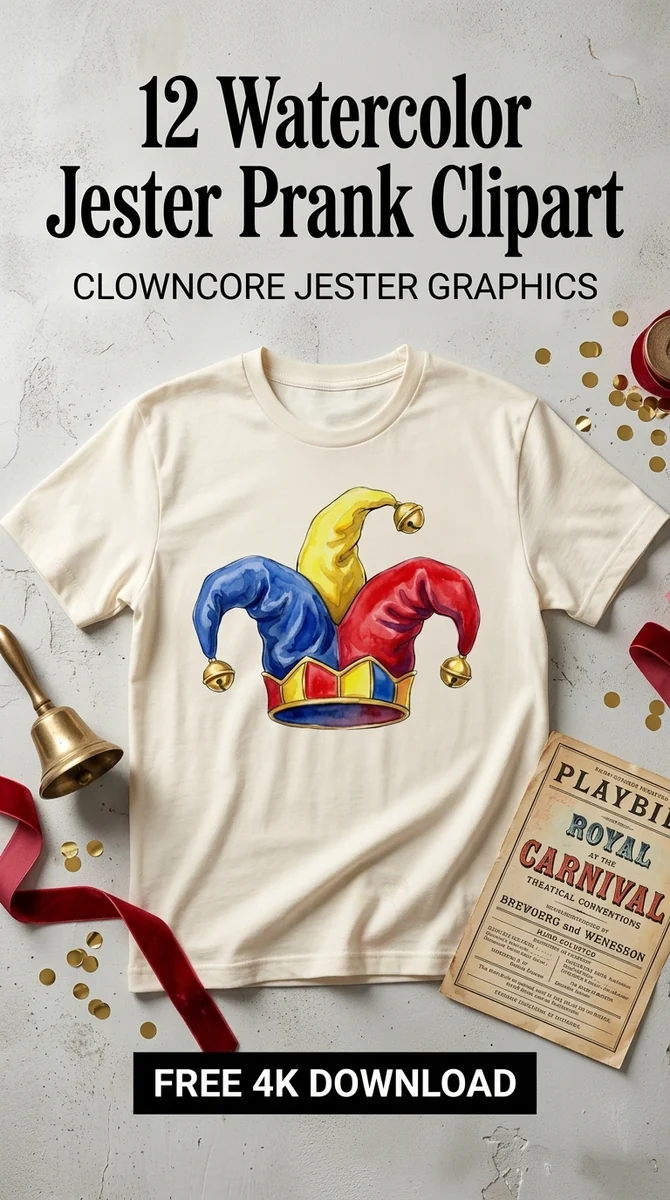 Free Watercolor Jester Hat PNG | Colorful Carnival Clipart — Clowncore Aesthetic | Jester & Prank Clipart watercolor clipart