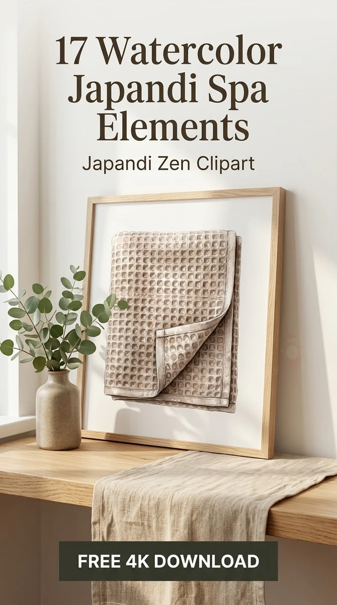 Free Waffle Spa Towel Clipart | Folded Beige Towel PNG — Japandi Spa Decor | Zen Clipart PNG watercolor clipart