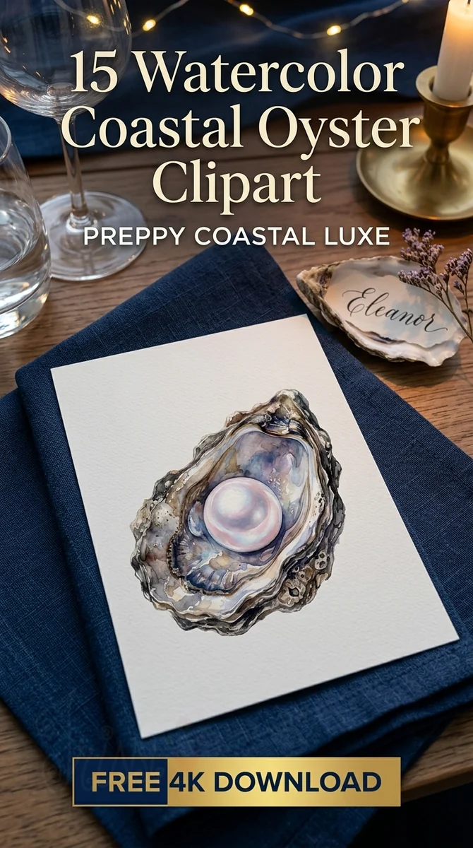 Free Oyster with Pearl PNG | Watercolor Seashell Clipart — Preppy Coastal | Coastal Grandmother Clipart PNG watercolor clipart