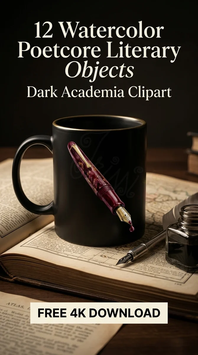 Free Burgundy Fountain Pen PNG | Vintage Writing Clipart — Dark Academia | Poetcore Literary Clipart watercolor clipart
