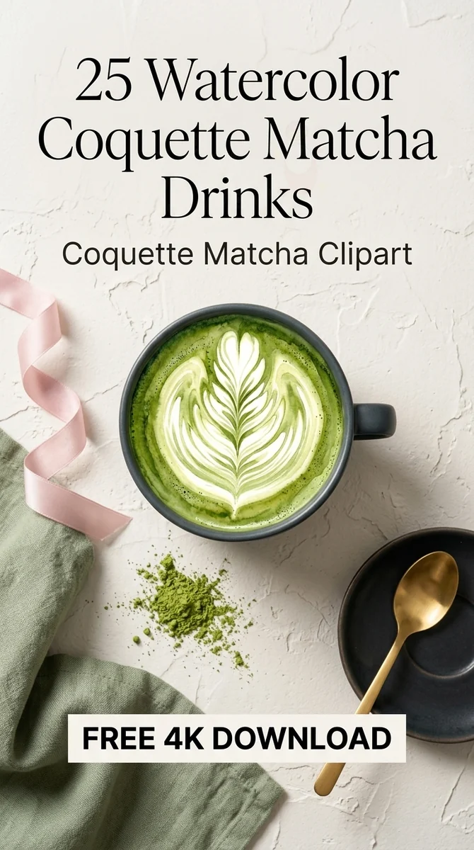 Free Matcha Latte Art PNG | Green Tea Cup Clipart β Coquette Matcha Latte | Soft Girl Cafe Clipart PNG watercolor clipart