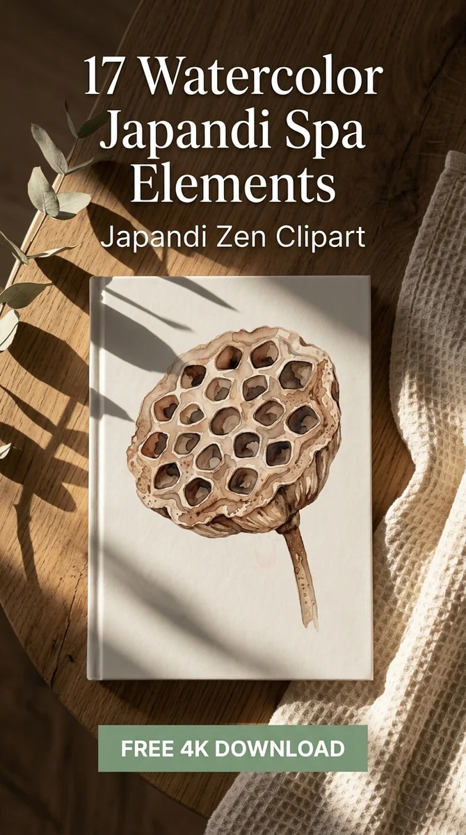 Free Dried Lotus Pod PNG | Japandi Botanical Clipart — Japandi Spa Decor | Zen Clipart PNG watercolor clipart