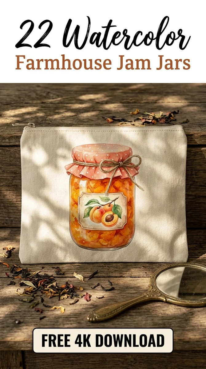 Free Apricot Preserves PNG | Rustic Jam Jar Clipart β Cottagecore Jam Jar Clipart | Rustic Farmhouse PNG watercolor clipart