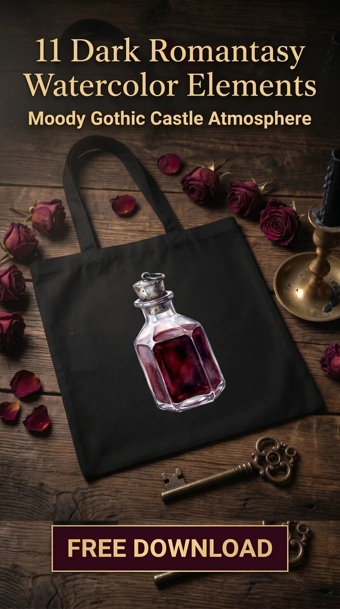 Free Gothic Potion Bottle PNG | Dark Magic Alchemy Clipart — Dark Romantasy | Gothic Castle PNGs watercolor clipart