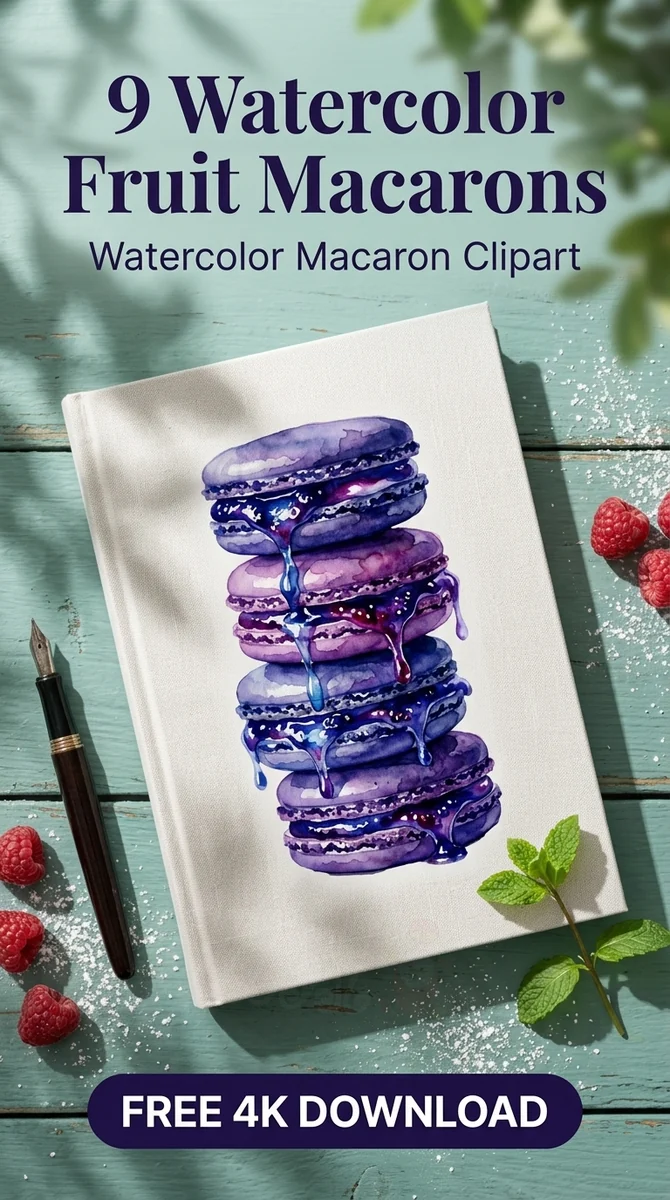 Free Blueberry Macaron PNG | Dripping Jam Dessert Clipart — French Patisserie Clipart | Watercolor Macaron PNG watercolor clipart