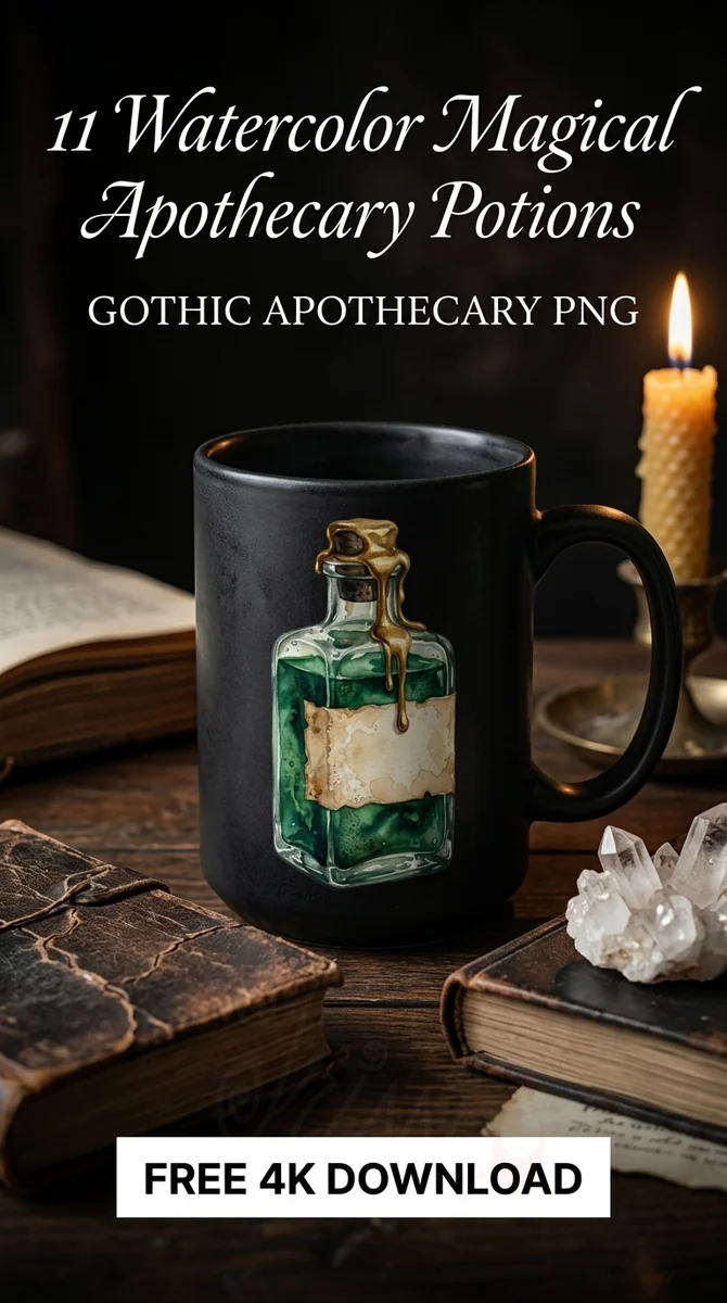Free Vintage Emerald Potion PNG | Green Magic Bottle Clipart — Dark Academia | Witchy Apothecary Clipart PNG watercolor clipart
