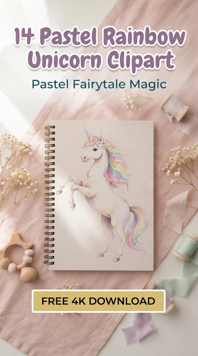 Free Fairytale Unicorn Clipart PNG | Floral Crown Art — Dreamy Pastel Unicorns | Nursery & Party Clipart watercolor clipart