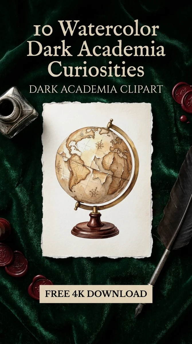 Free Vintage Globe Clipart PNG | Dark Academia Map Art — Dark Academia Clipart | Gothic Watercolor PNGs watercolor clipart