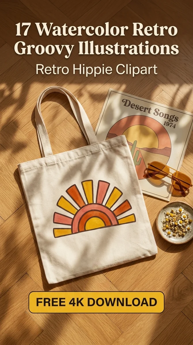Free Retro Sunburst PNG | Hippie Aesthetic Boho Sunset Clipart — Retro Groovy Clipart | Hippie Aesthetic PNG watercolor clipart