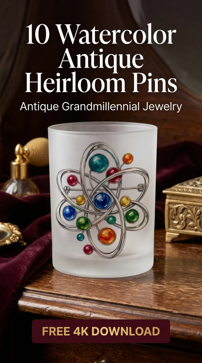 Free Atomic Era Retro Brooch PNG | Mid Century Vintage Clipart — Antique Heirloom Pins Clipart watercolor clipart