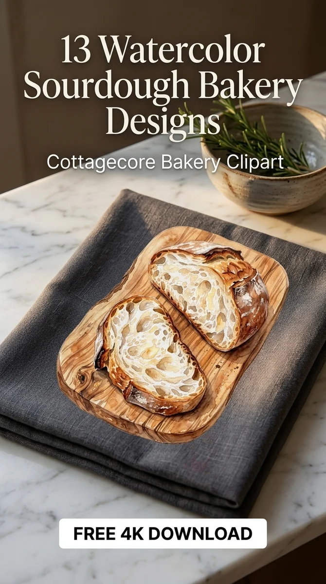 Free Sourdough Slices Clipart | Rustic Bread PNG — Sourdough Clipart | Cottagecore Bakery PNG watercolor clipart