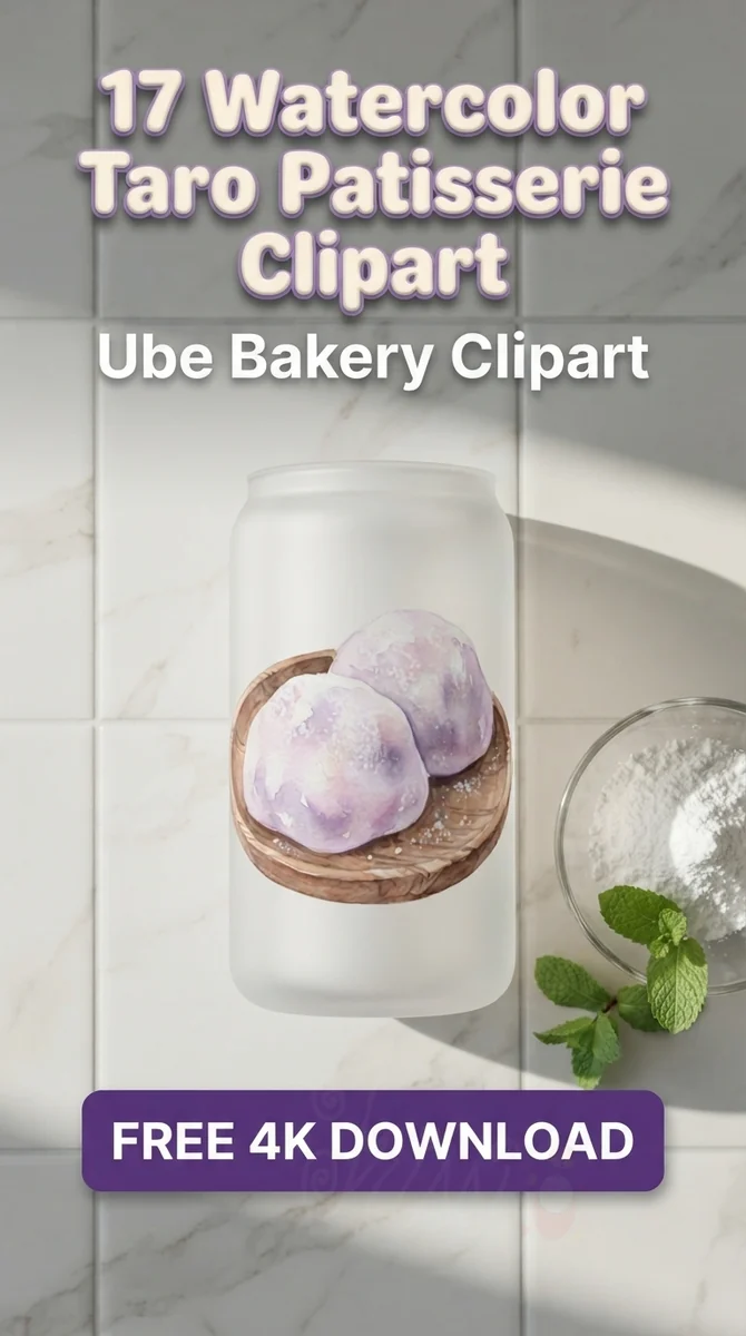 Free Taro Mochi Clipart PNG | Japanese Sweet Dessert Art — Taro Patisserie | Ube Dessert Clipart PNG watercolor clipart