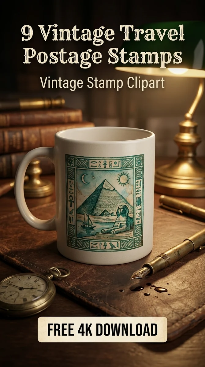 Free Egyptian Sphinx PNG | Antique Egypt Stamp Clipart — Vintage Travel Ephemera | Postage Stamp Clipart watercolor clipart