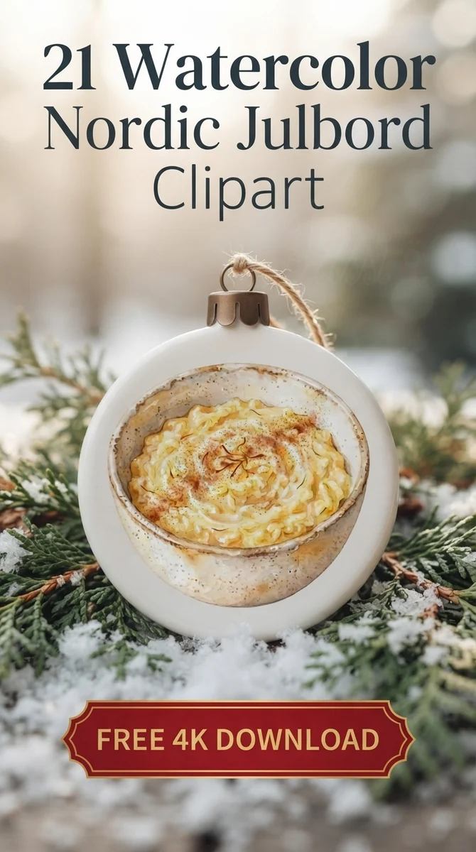 Free Nordic Porridge PNG | Hygge Christmas Rice Pudding Clipart — Nordic Christmas Clipart | Hygge Julbord PNG watercolor clipart