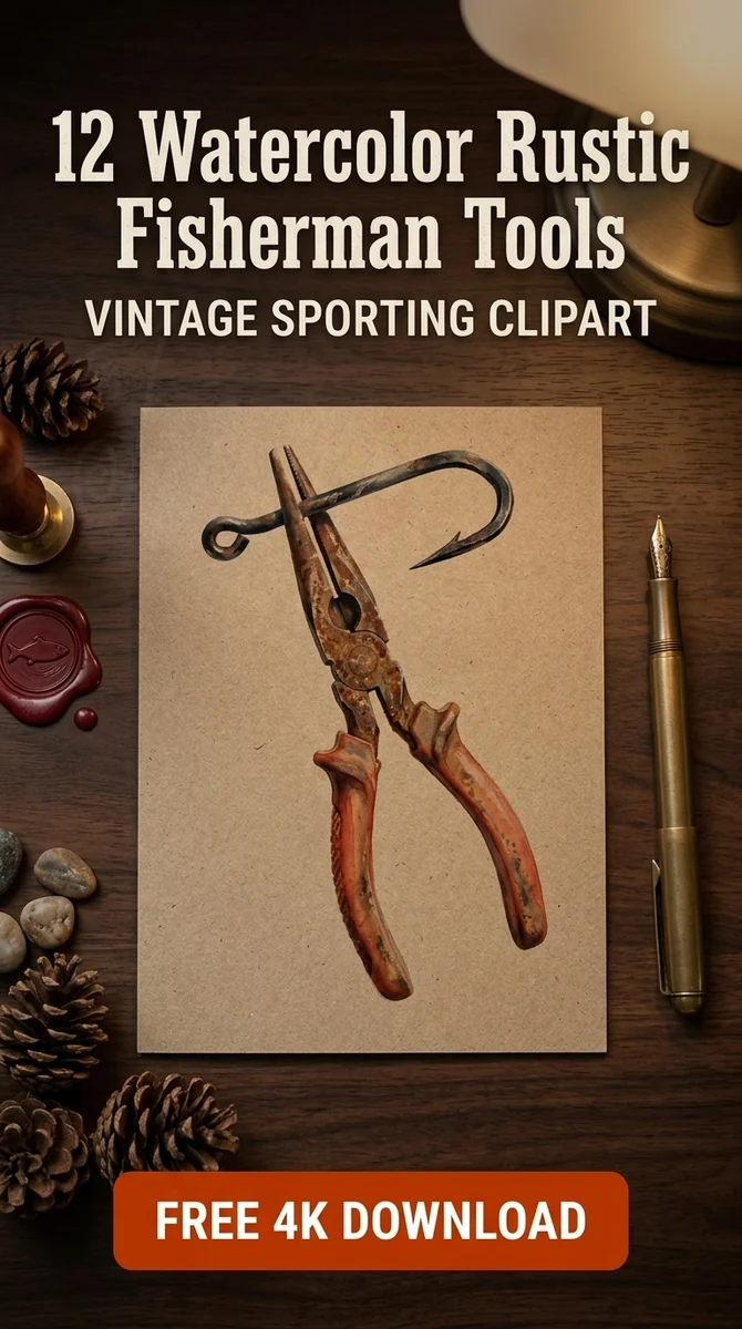 Free Watercolor Fishing Pliers PNG | Fisherman Tool Clipart — Rustic Fisherman Clipart | Vintage Fishing PNG watercolor clipart