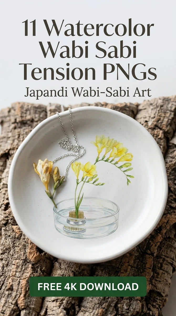 Free Yellow Flower in Glass Kenzan PNG | Wabi Sabi Clipart โ Wabi Sabi Clipart | Minimalist Japandi Floral PNGs watercolor clipart
