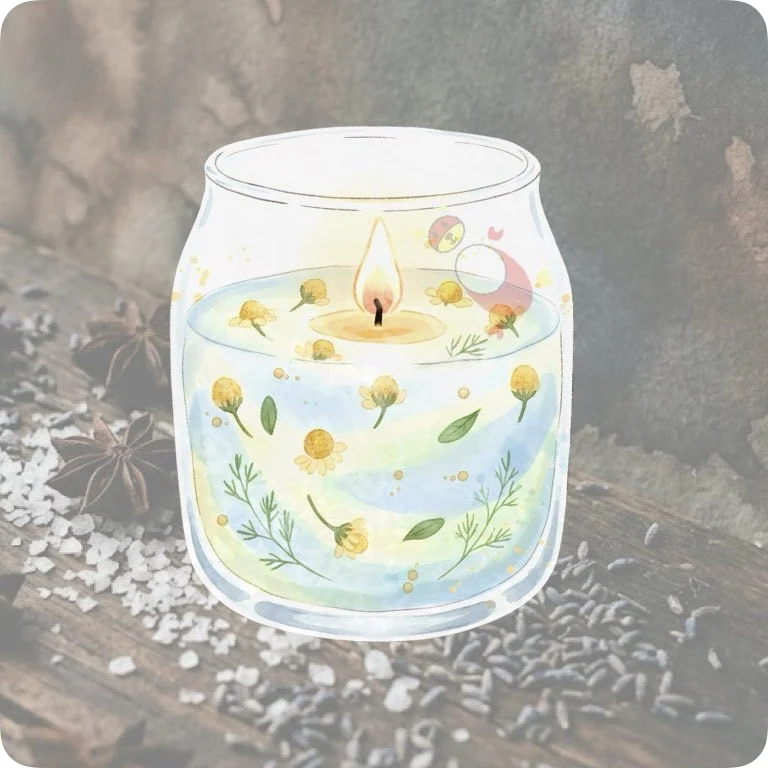 Free Herbal Spell Candle PNG | Chamomile Magic Jar Clipart — Kitchen Witch Clipart | Green Witch Watercolor PNG watercolor clipart