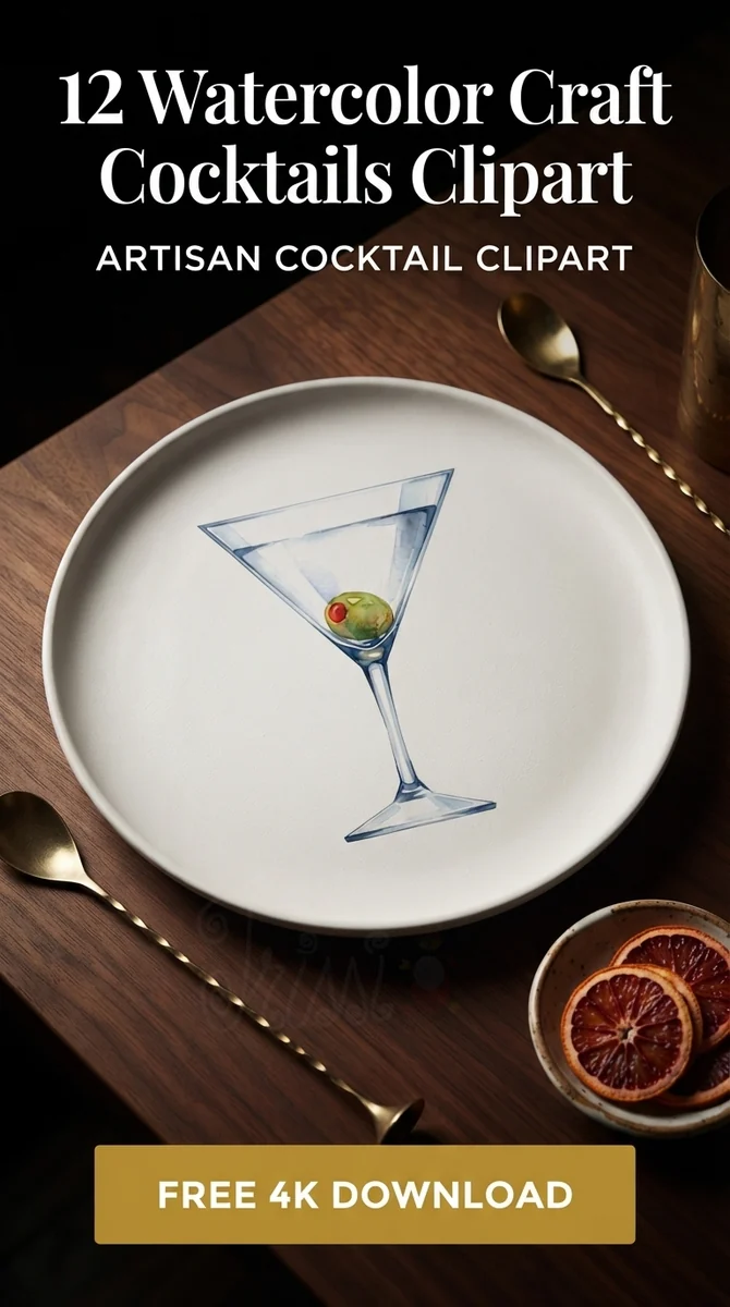Free Classic Martini PNG | Watercolor Olive Garnish Clipart — Craft Cocktails | Watercolor Bar Menu PNGs watercolor clipart