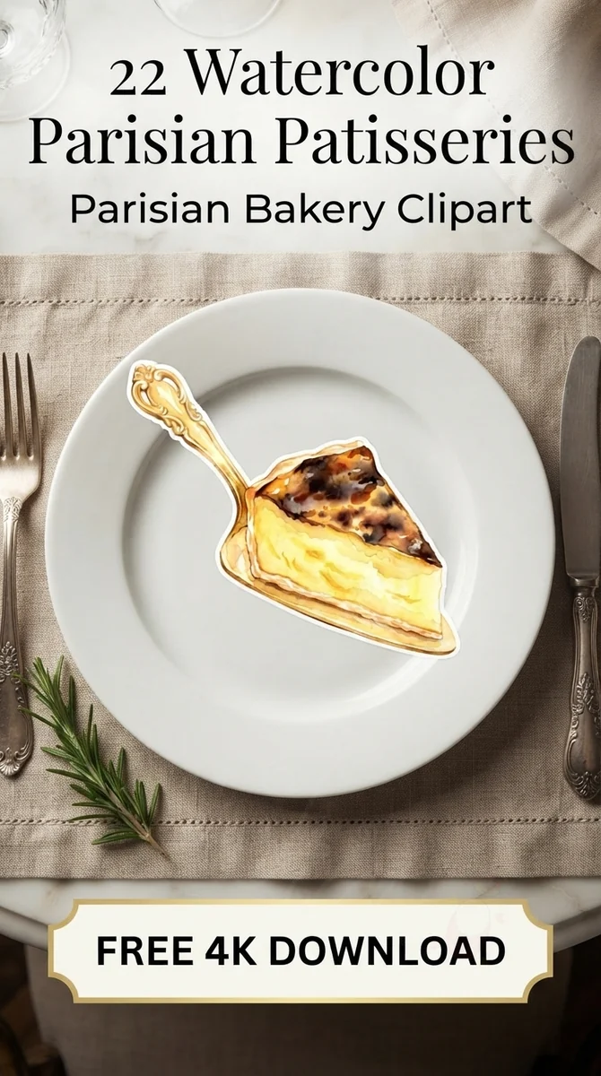 Free Parisian Flan PNG | French Bakery Dessert Clipart — French Patisserie Clipart | Parisian Bakery PNG watercolor clipart