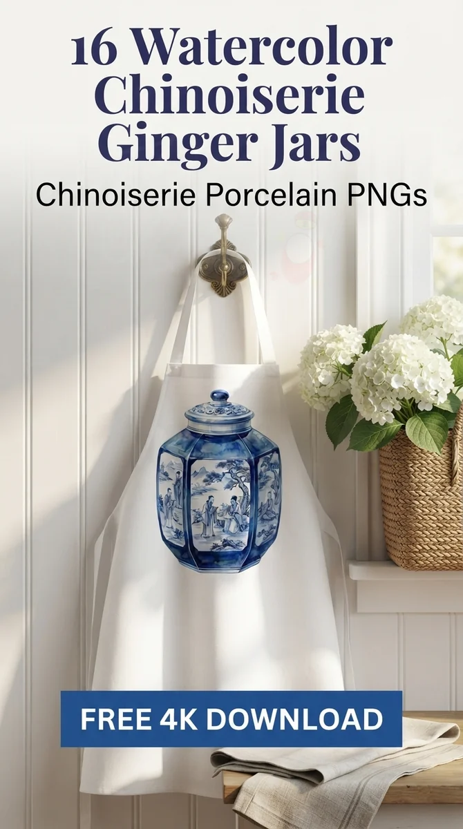 Free Faceted Oriental Vase PNG | Blue Porcelain Figure Clipart — Grandmillennial | Chinoiserie Clipart PNGs watercolor clipart