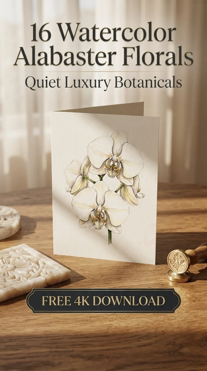 Free Cream Phalaenopsis Orchid PNG | Alabaster Floral Clipart — Quiet Luxury | White Gold Floral Clipart watercolor clipart