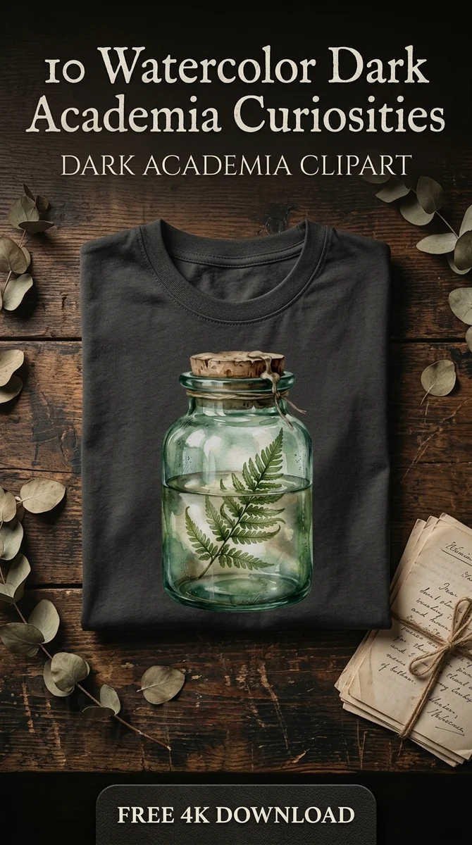 Free Fern Specimen Jar PNG | Botanical Gothic Clipart — Dark Academia Clipart | Gothic Watercolor PNGs watercolor clipart