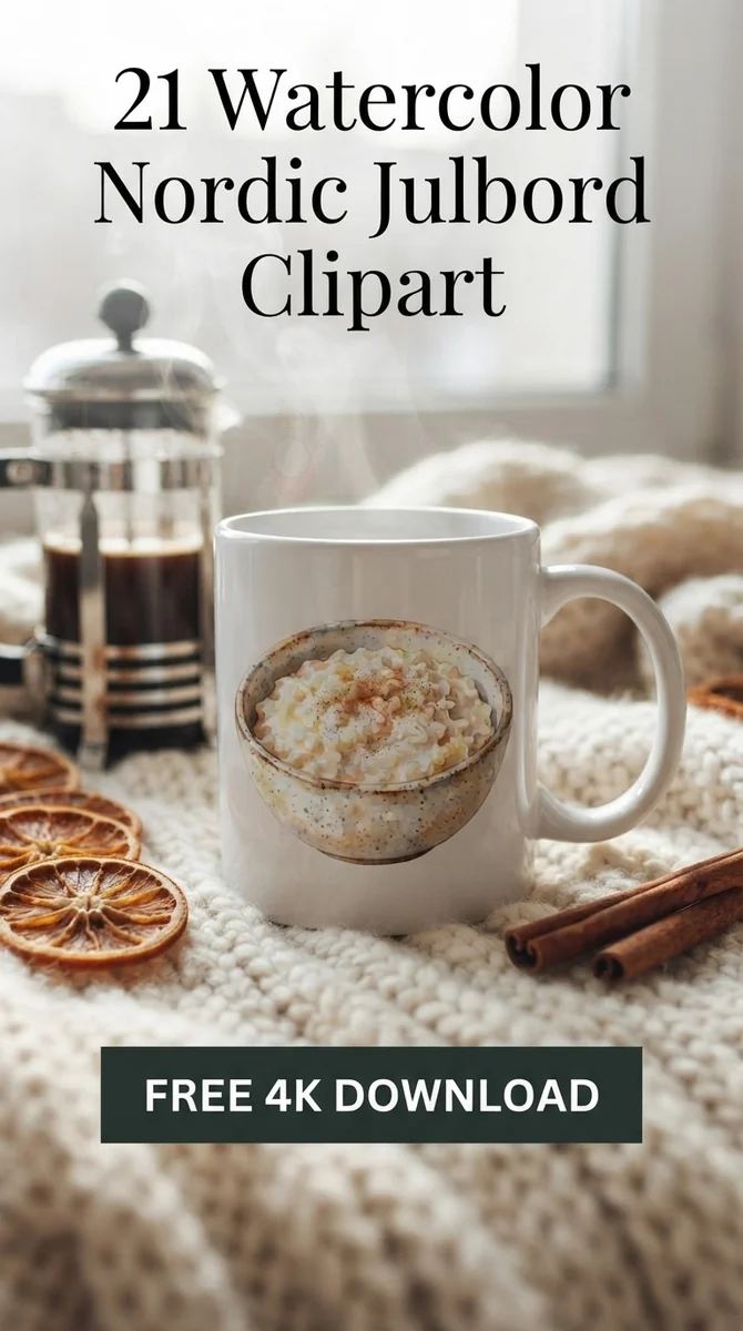 Free Rice Pudding PNG | Scandinavian Risgrynsgröt Holiday Clipart — Nordic Christmas Clipart | Hygge Julbord PNG watercolor clipart
