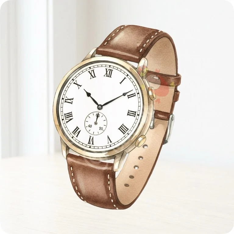 Free Vintage Leather Watch PNG | Retro Tech Watercolor Clipart — Aesthetic Tech Clipart | WFH & Digital Planner PNG watercolor clipart
