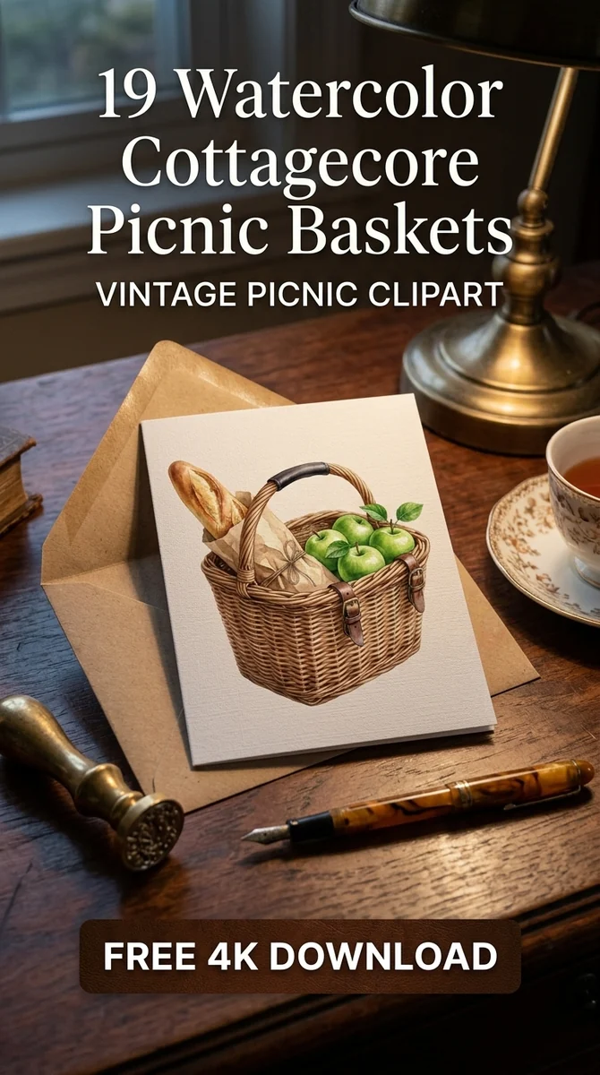 Free Bicycle Basket PNG | Cottagecore Apple & Baguette Clipart — Cottagecore Picnic | Watercolor Clipart PNG watercolor clipart