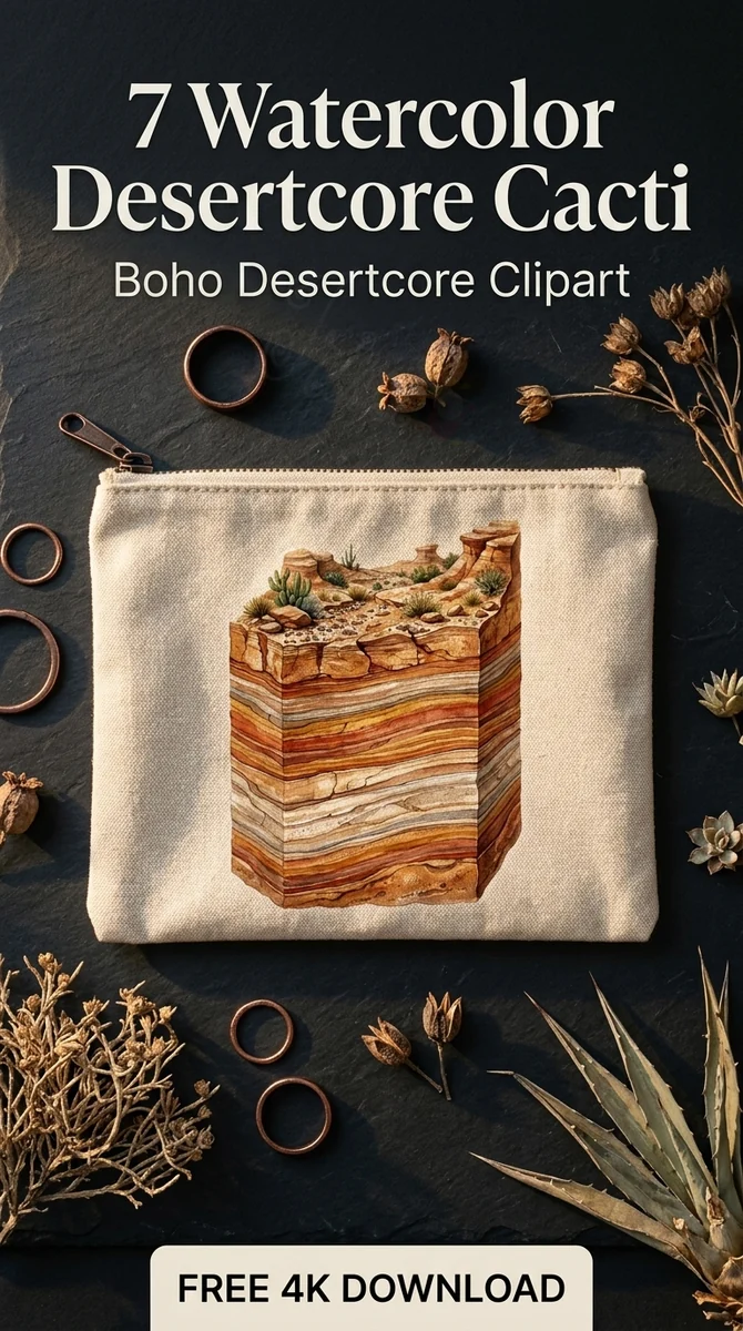 Free Striped Canyon Rock Layers PNG | Geological Desert Clipart — Boho Desertcore Cacti Clipart watercolor clipart