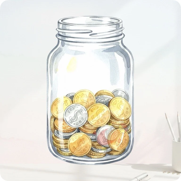 Glass Money Jar PNG | Coin Savings Clipart — Watercolor Budget Planner Clipart watercolor clipart