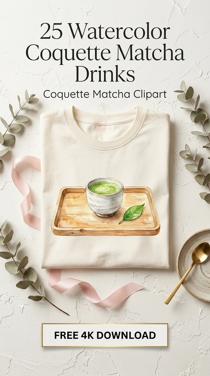 Free Minimalist Matcha Cup PNG | Tea Cup on Wooden Tray Clipart — Coquette Matcha Latte | Soft Girl Cafe Clipart PNG watercolor clipart