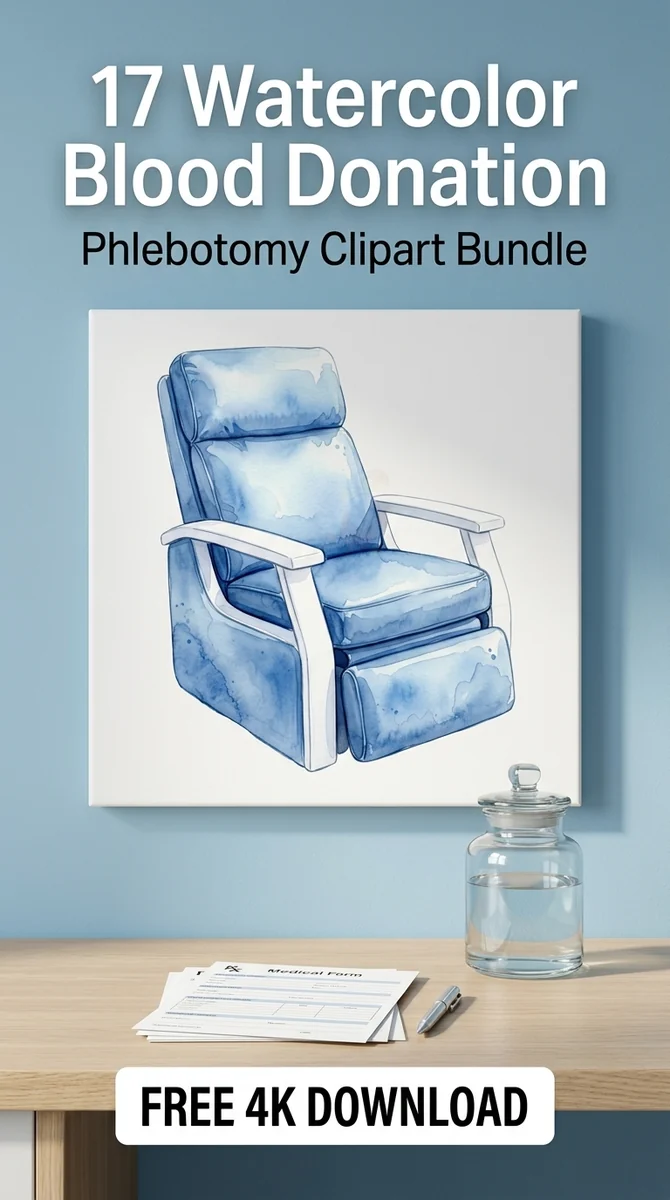 Free Blood Donor Chair PNG | Watercolor Medical Recliner — Watercolor Blood Donation | Medical Clipart watercolor clipart