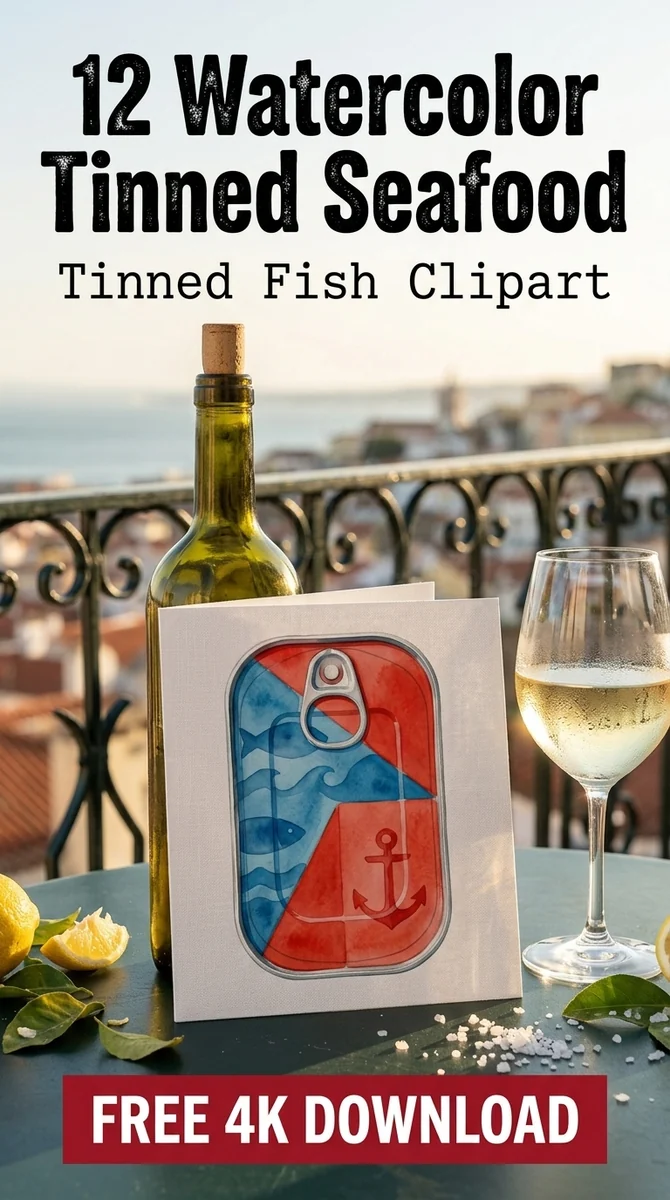 Free Nautical Conservas Tin PNG | Vintage Anchor Packaging — Sardine Girl Summer | Tinned Fish Clipart PNG watercolor clipart