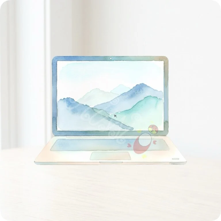 Free Mountain Landscape Laptop PNG | Aesthetic WFH Tech Clipart — Aesthetic Tech Clipart | WFH & Digital Planner PNG watercolor clipart