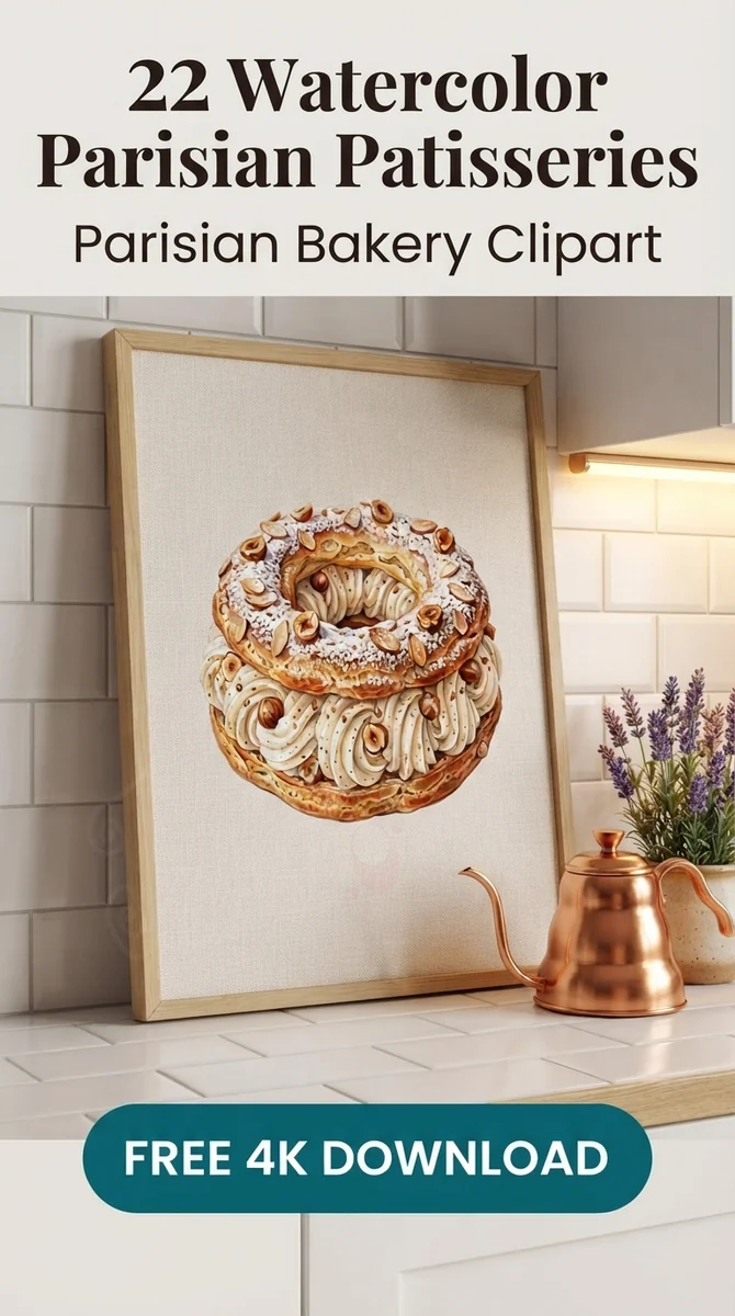 Free Vanilla Paris-Brest PNG | French Pastry Clipart — French Patisserie Clipart | Parisian Bakery PNG watercolor clipart