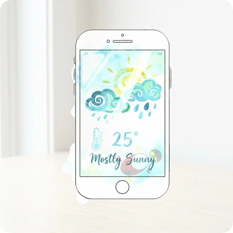 Free Watercolor Weather App Phone PNG | Cute Tech Clipart — Aesthetic Tech Clipart | WFH & Digital Planner PNG watercolor clipart