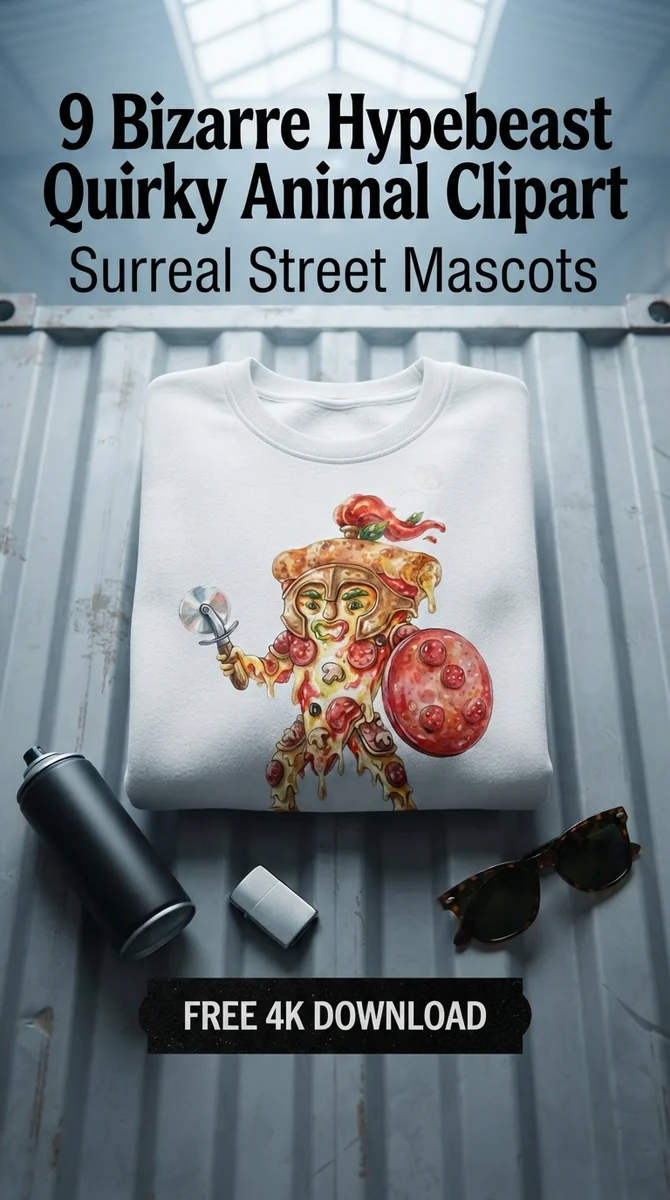 Free Pizza Gladiator PNG | Funny Slice Warrior Clipart — Hypebeast Streetwear Clipart | Quirky PNGs watercolor clipart