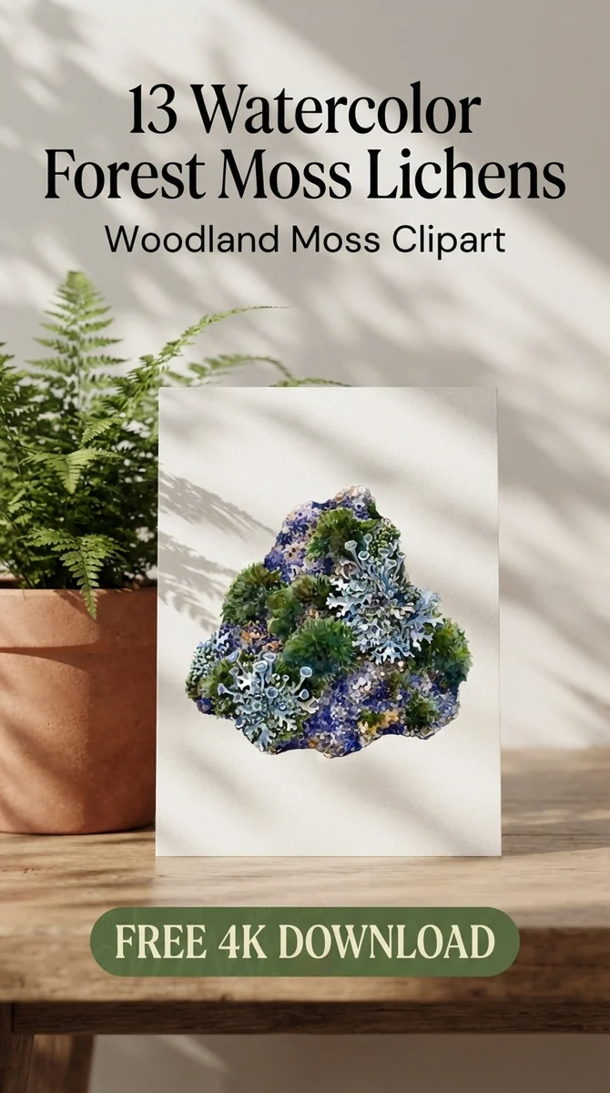 Free Mossy Granite Stone PNG | Forest Rock & Lichen Clipart — Forest Moss Lichens | Woodland Clipart PNG watercolor clipart