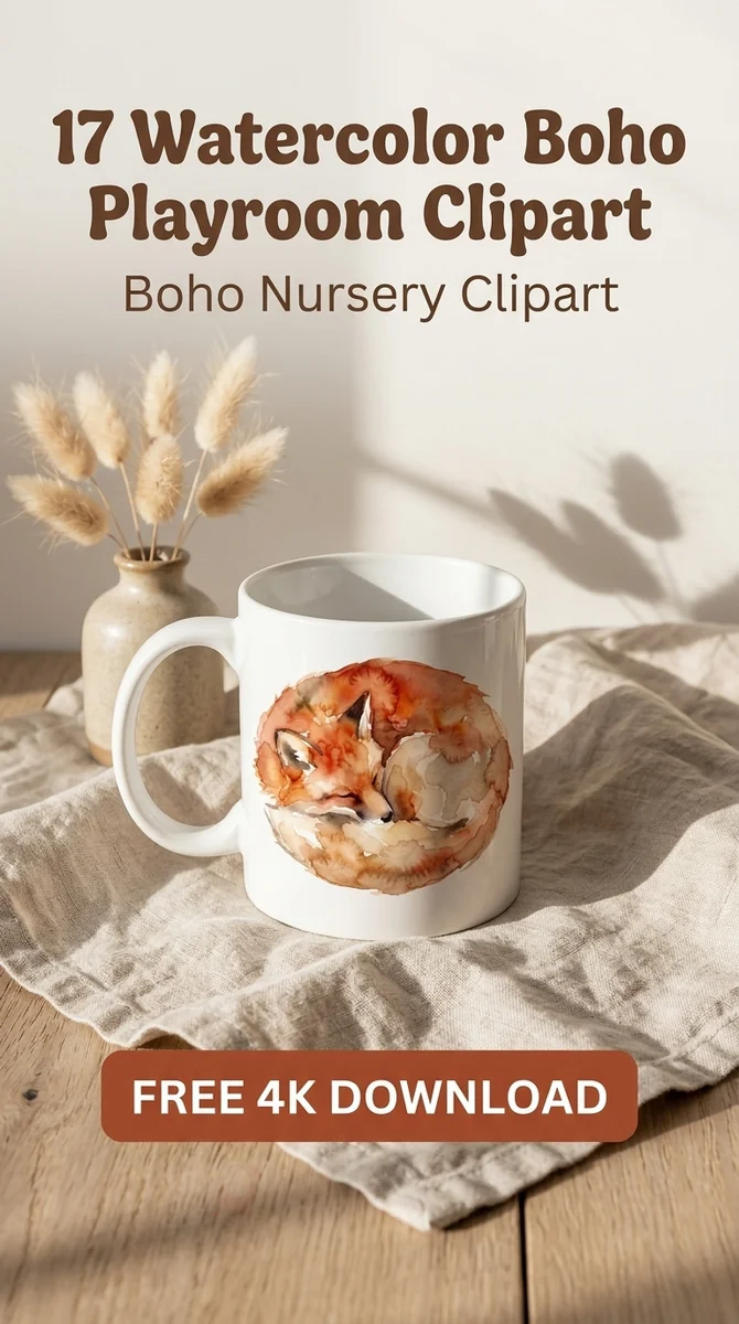 Free Sleeping Fox Clipart PNG | Boho Watercolor Animal Illustration — Boho Nursery Clipart | Playroom Watercolor PNGs watercolor clipart