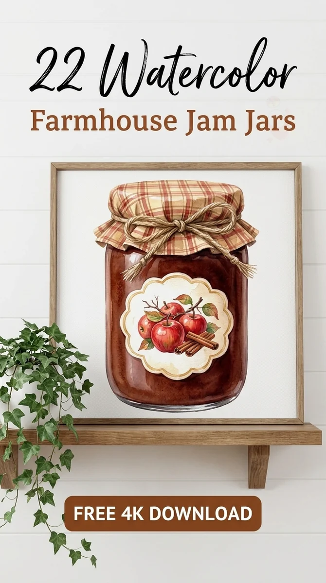 Free Apple Butter PNG | Rustic Mason Jar Clipart — Cottagecore Jam Jar Clipart | Rustic Farmhouse PNG watercolor clipart