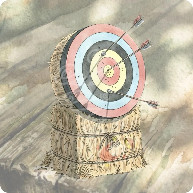 Free Hay Bale Target PNG | Rustic Archery Bullseye — Watercolor Archery Clipart | Sports & Fantasy PNGs watercolor clipart