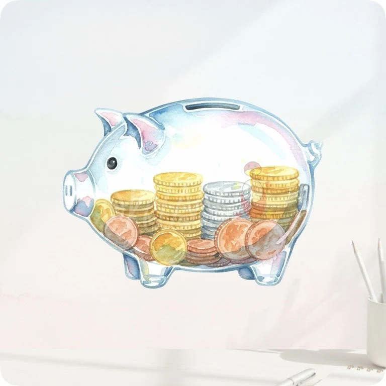Glass Piggy Bank PNG | Transparent Savings Clipart — Watercolor Budget Planner Clipart watercolor clipart