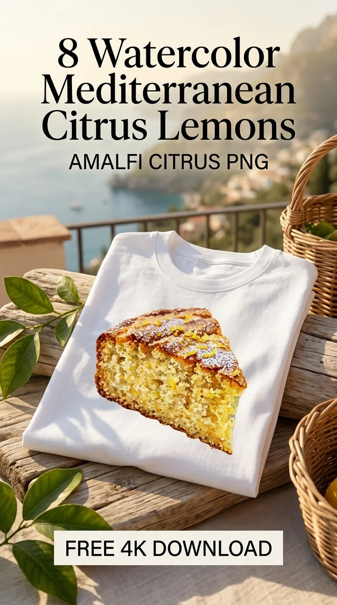 Free Lemon Cake Illustration PNG | Realistic Dessert Clipart β Mediterranean Citrus | Amalfi Lemon Clipart PNG watercolor clipart