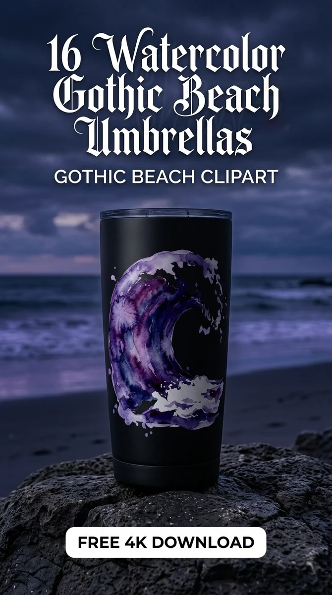 Free Dark Ocean Wave PNG | Gothic Beach Clipart Illustration β Summerween Clipart | Gothic Beach PNG watercolor clipart
