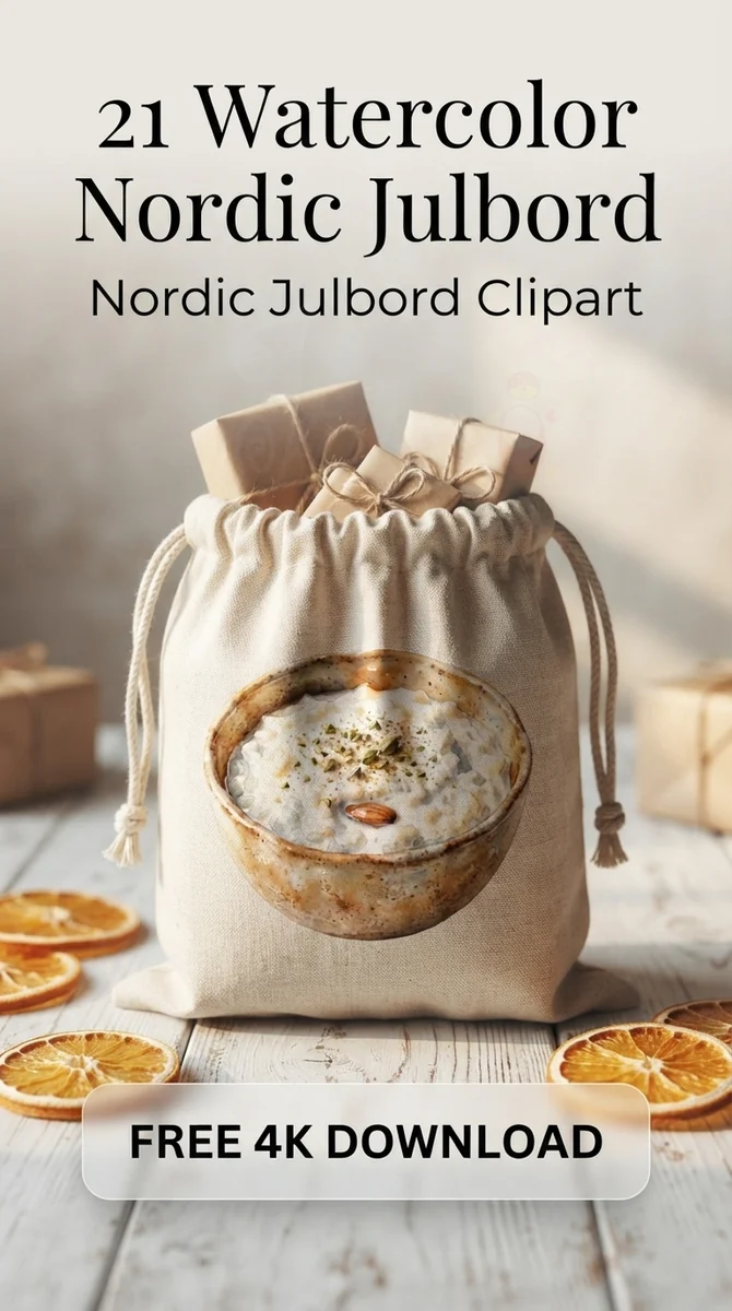 Free Christmas Porridge PNG | Swedish Lucky Almond Pudding Clipart — Nordic Christmas Clipart | Hygge Julbord PNG watercolor clipart