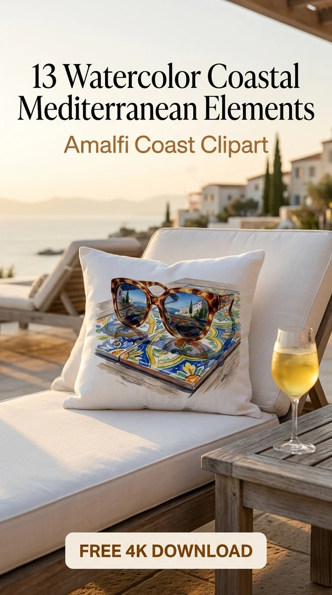 Free Tortoiseshell Sunglasses PNG | Coastal Reflection Clipart — Amalfi Coast | Mediterranean Clipart PNG watercolor clipart