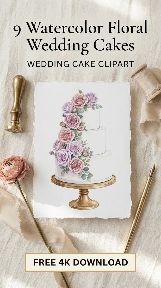 Free Three Tier Wedding Cake PNG | Floral Bridal Shower Clipart — Watercolor Wedding Cakes | Elegant Bridal Clipart watercolor clipart