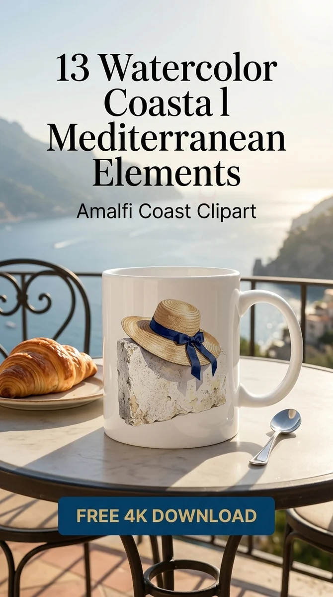Free Straw Sun Hat PNG Clipart | Coastal Italian Style Hat — Amalfi Coast | Mediterranean Clipart PNG watercolor clipart